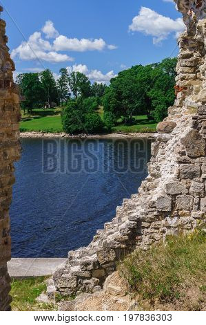 Ruins of the castle in Koknese in Latvia.July 2017