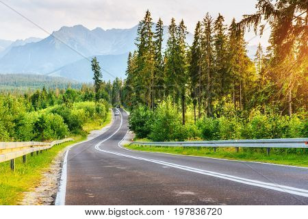 Scenic road in the mountains. Mountain View. Carpathians. Ukraine Europe