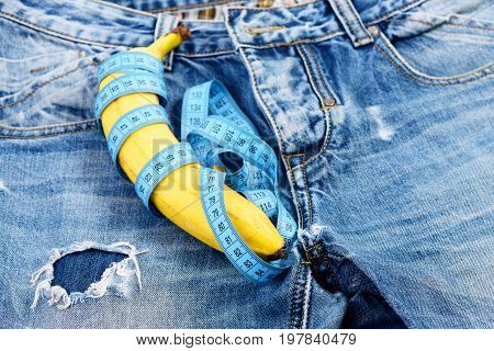 Health And Male Sexuality Concept: Jeans With Banana On Them