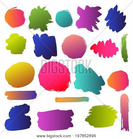 Grunge hand drawn brush strokes and spots color vector set