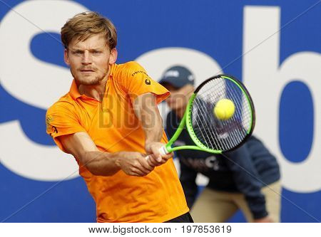 BARCELONA, SPAIN - APRIL, 27: Belgian tennis player David Goffin in action during a match of Barcelona tennis tournament Conde de Godo on April 27, 2017 in Barcelona Spain