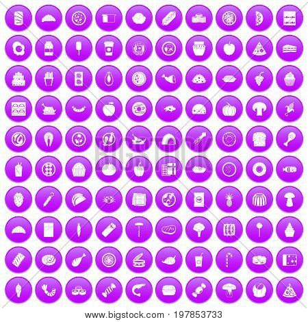 100 meal icons set in purple circle isolated vector illustration
