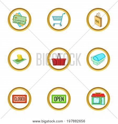 Shop icons set. Cartoon set of 9 shop vector icons for web isolated on white background
