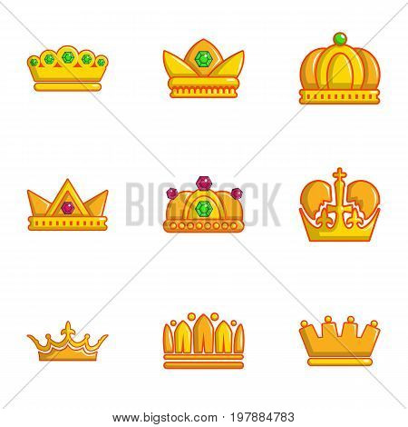 Gold crown icons set. Flat set of 9 gold crown vector icons for web isolated on white background