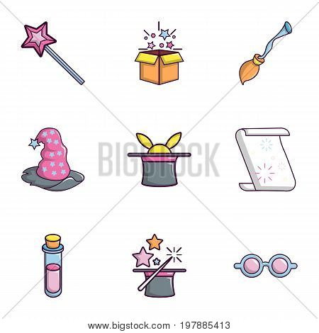 Magic show icons set. Flat set of 9 magic show vector icons for web isolated on white background