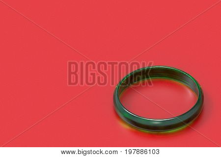 3d rendering. a beautiful luxurious dark green jade bracelet on red background. for spacial time of asia people as chinese newyear