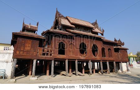 Wooden Buddhist Temple In Shan State, Myanmar