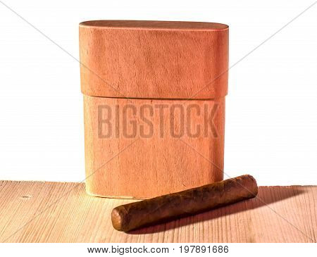 Case for cigars on a white background.