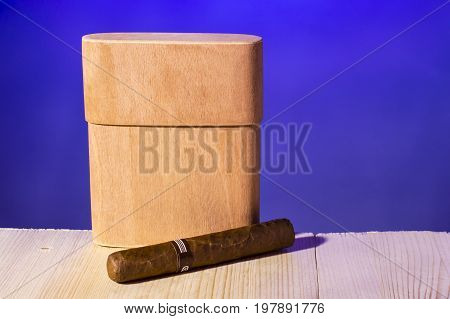 Box for cigar on a blue background.