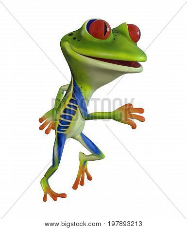 3d illustration of a running green cartoon frog.