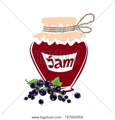 Jar of black currant jam. Vector illustration