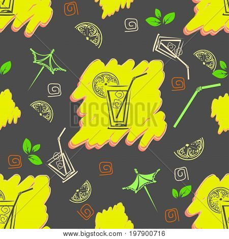 Cocktail. Cheerful  seamless pattern. Color Vector illustration