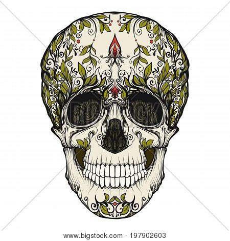 Sugar skull. The traditional symbol of the Day of the Dead. Stock line vector illustration.