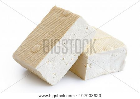 Two Blocks Of White Tofu Isolated On White.