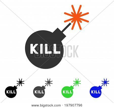 Kill Bomb flat vector illustration. Colored kill bomb gray, black, blue, green pictogram variants. Flat icon style for web design.