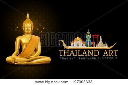 thailand art buddha statue landmark and pattern hi detail vector illustration