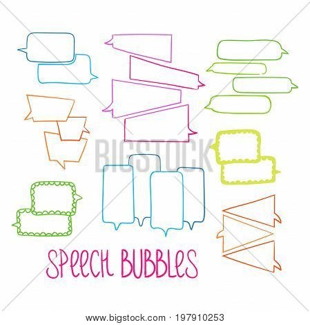 Set of hand-drawn dialog speech bubbles, color vector abstract illustration of speech bubbles, EPS 8