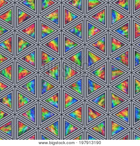 Creative Seamless Pattern of Holographic Triangles of Verticalal Direction. Triangular Continuous Background of Multicolor Geometric Figures.