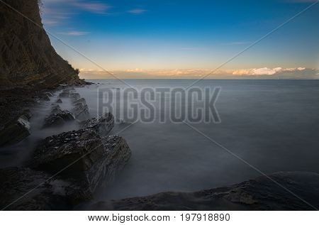 Sea waves make foggy atmosphere with long exposure