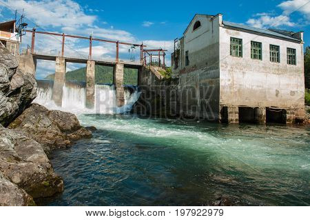 Old Hydro power station in Chemal, Altai,Siberia, Russia. A popular tourist place,