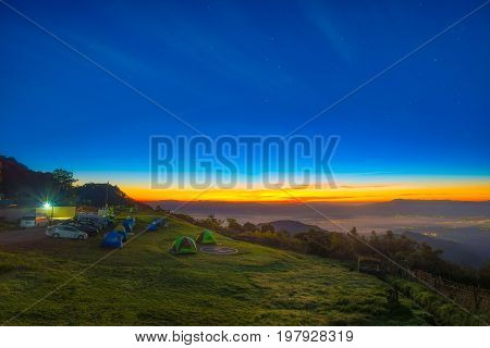 Mountain View At Sunrise With Beautiful Sky In Morning At Doi Anng Khang National Park,northern Chia