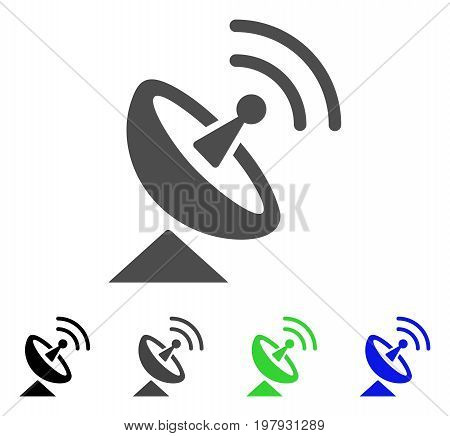 Radio Telescope flat vector illustration. Colored radio telescope, gray, black, blue, green icon versions. Flat icon style for web design.