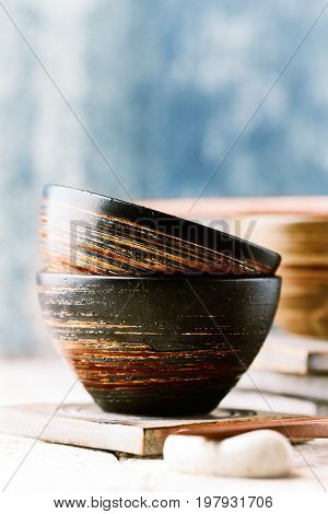 Wooden Chopsticks and ceramic Bowls