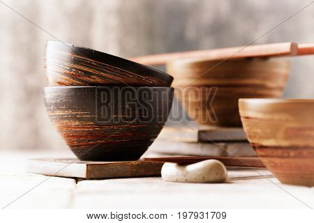 Wooden Chopsticks and ceramic Bowls