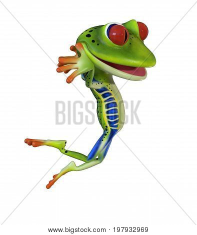 3d illustration of a green cartoon tree frog.
