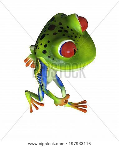 3d illustration of a green cartoon tree frog.