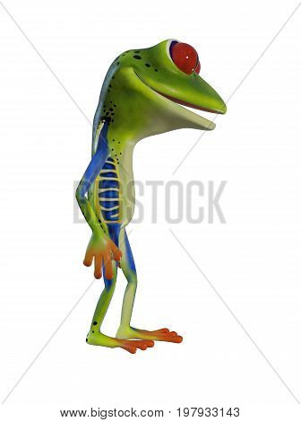 3d illustration of a green cartoon tree frog.