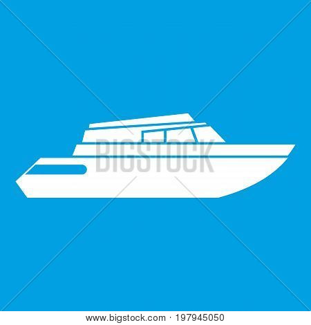 Planing powerboat icon white isolated on blue background vector illustration