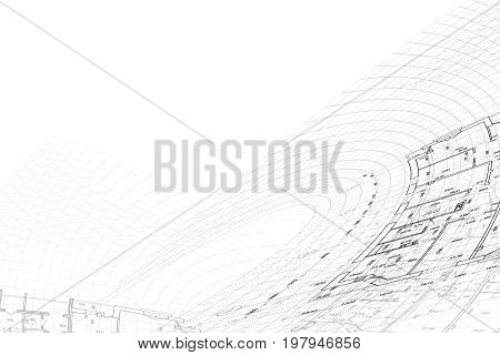 Part of abstract architectural project on the white background