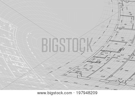 Part of abstract architectural project on the gray background