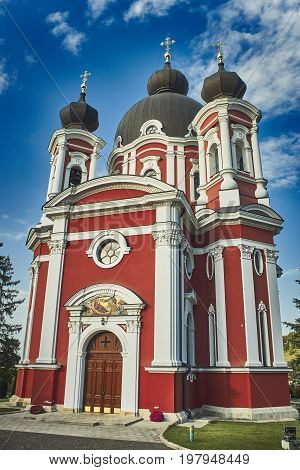 Curchi monastery in Moldova over deep blue sky