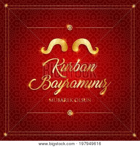 kurban bayrami, islamic festival of sacrifice, eid-al-adha mubarak greeting card vector illustration
