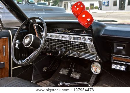 CASSELTON, NORTH DAKOTA, July 27, 2017: The annual Casselton Car Show which occurs the last Thursday of July features classic vehicles such as the restored Ford Galaxy 500 XL.