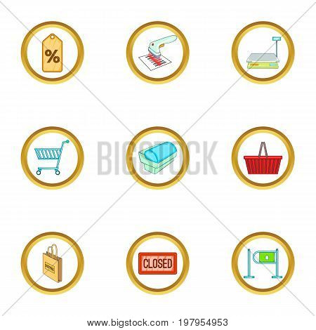 Purchase icons set. Cartoon set of 9 purchase vector icons for web isolated on white background