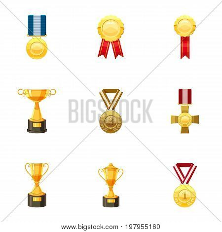 Sport awards icons set. Cartoon set of 9 sport awards vector icons for web isolated on white background