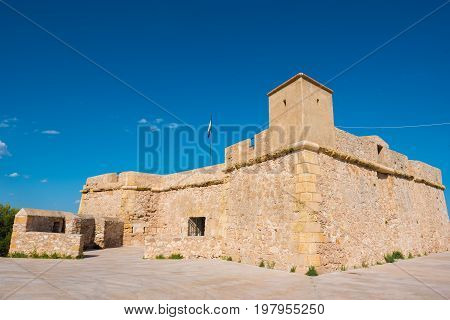 A Fortress In The City Of L'ametlla De Mar, Tarragona, Catalunya, Spain. Copy Space For Text.
