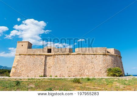 A Fortress In The City Of L'ametlla De Mar, Tarragona, Catalunya, Spain. Copy Space For Text.
