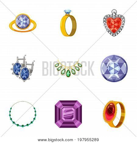 Imitation jewelry icons set. Cartoon set of 9 imitation jewelry vector icons for web isolated on white background