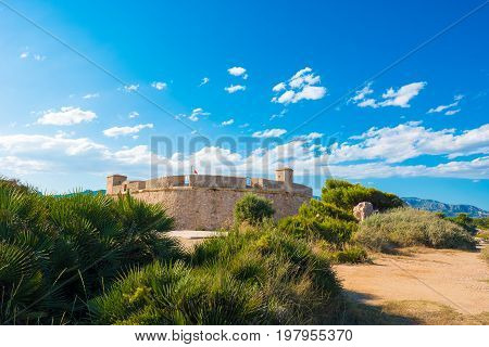 A View Of Sant Jordi De Alfama Fortress In Ametlla De Mar, Spain. Space For Text. Copy Space.