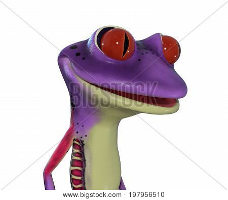 3d illustration of a purple cartoon tree frog.
