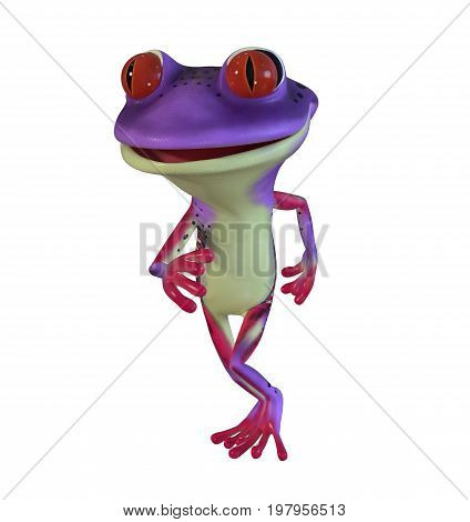 3d illustration of a purple cartoon tree frog.