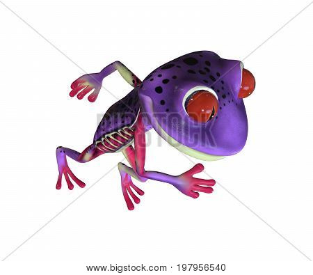 3d illustration of a purple cartoon tree frog.
