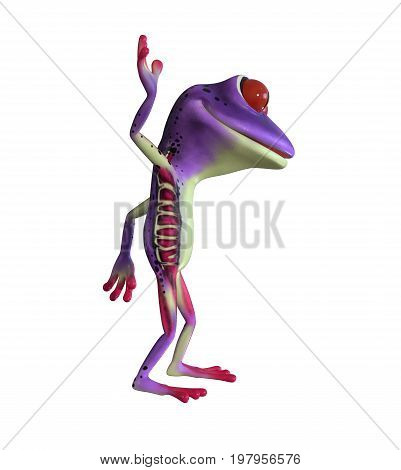 3d illustration of a purple cartoon tree frog.