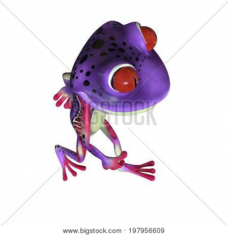 3d illustration of a purple cartoon tree frog.