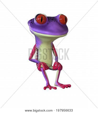 3d illustration of a purple cartoon tree frog.
