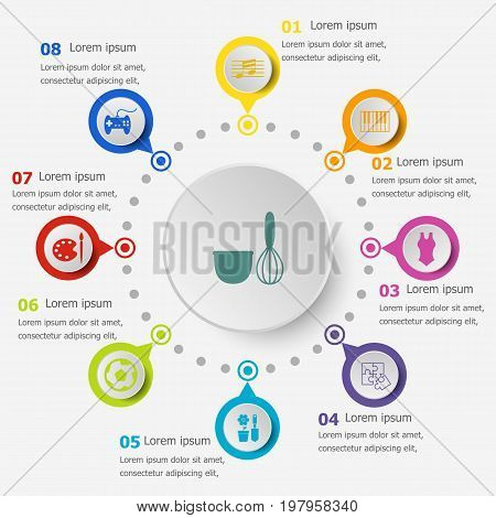 Infographic template with hobby icons, stock vector